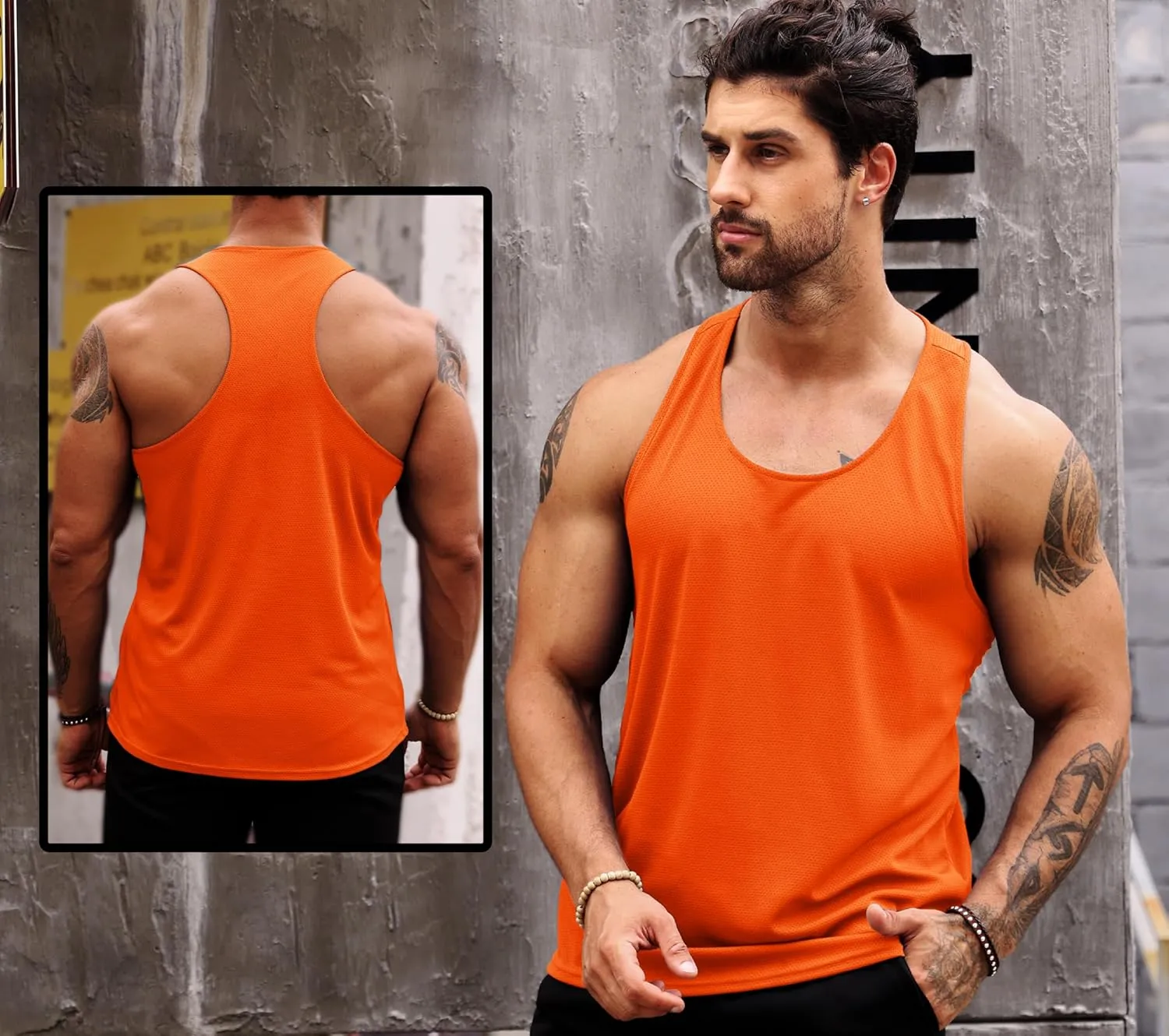 Babioboa Men's Tank Tops Gym Muscle Shirts Mesh Quick Dry Bodybuilding Sleeveless T-Shirt Y-Back Workout Sports Fitness