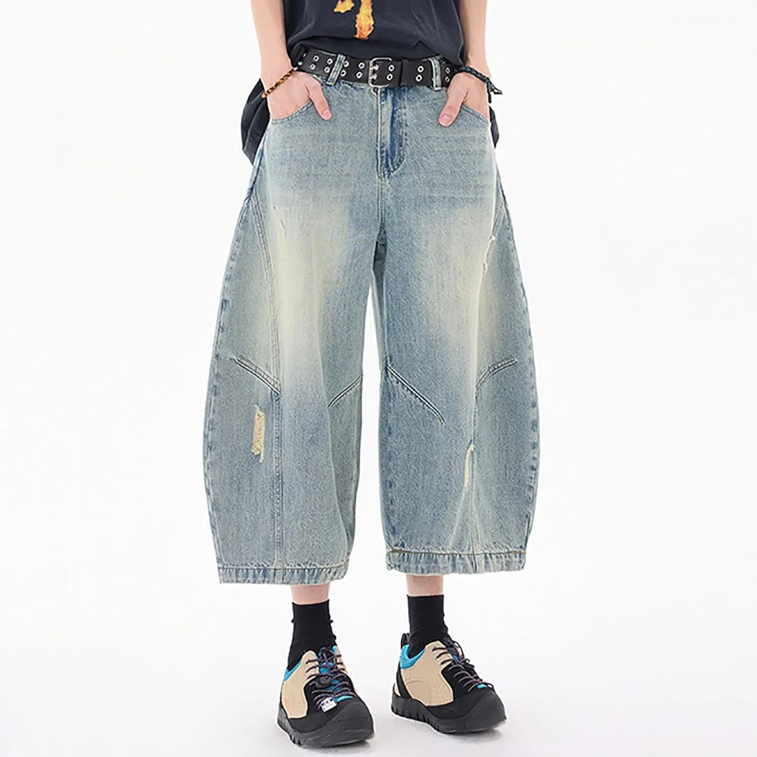 Baggy Jean Shorts for Men Casual Loose Fit Hip Hop Wide Leg Denim Shorts 2025 Trendy Streetwear
