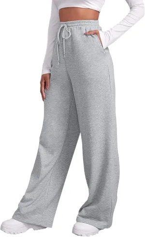 Baggy Sweatpants for Women Elastic High Waist Drawstring Straight Wide Leg Lounge Pants Open Bottom Athletic Joggers Trousers
