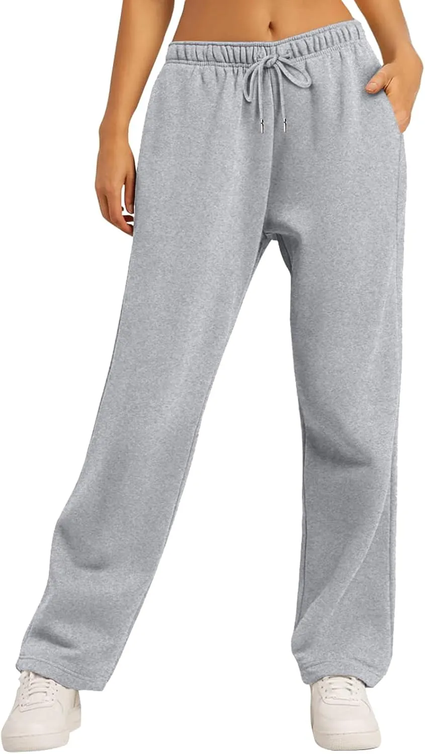 Baggy Sweatpants for Women Elastic High Waist Drawstring Straight Wide Leg Lounge Pants Open Bottom Athletic Joggers Trousers