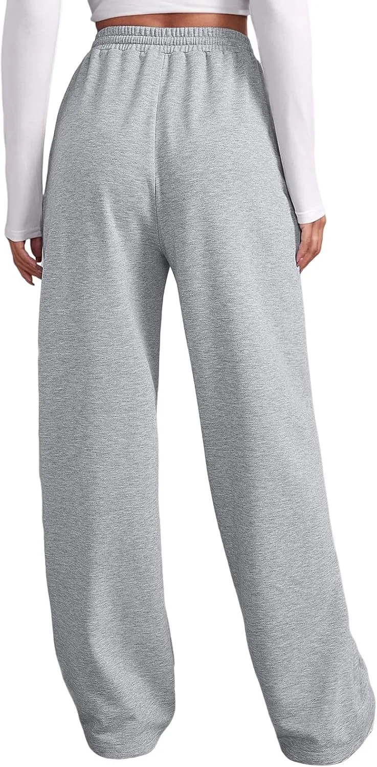 Baggy Sweatpants for Women Elastic High Waist Drawstring Straight Wide Leg Lounge Pants Open Bottom Athletic Joggers Trousers
