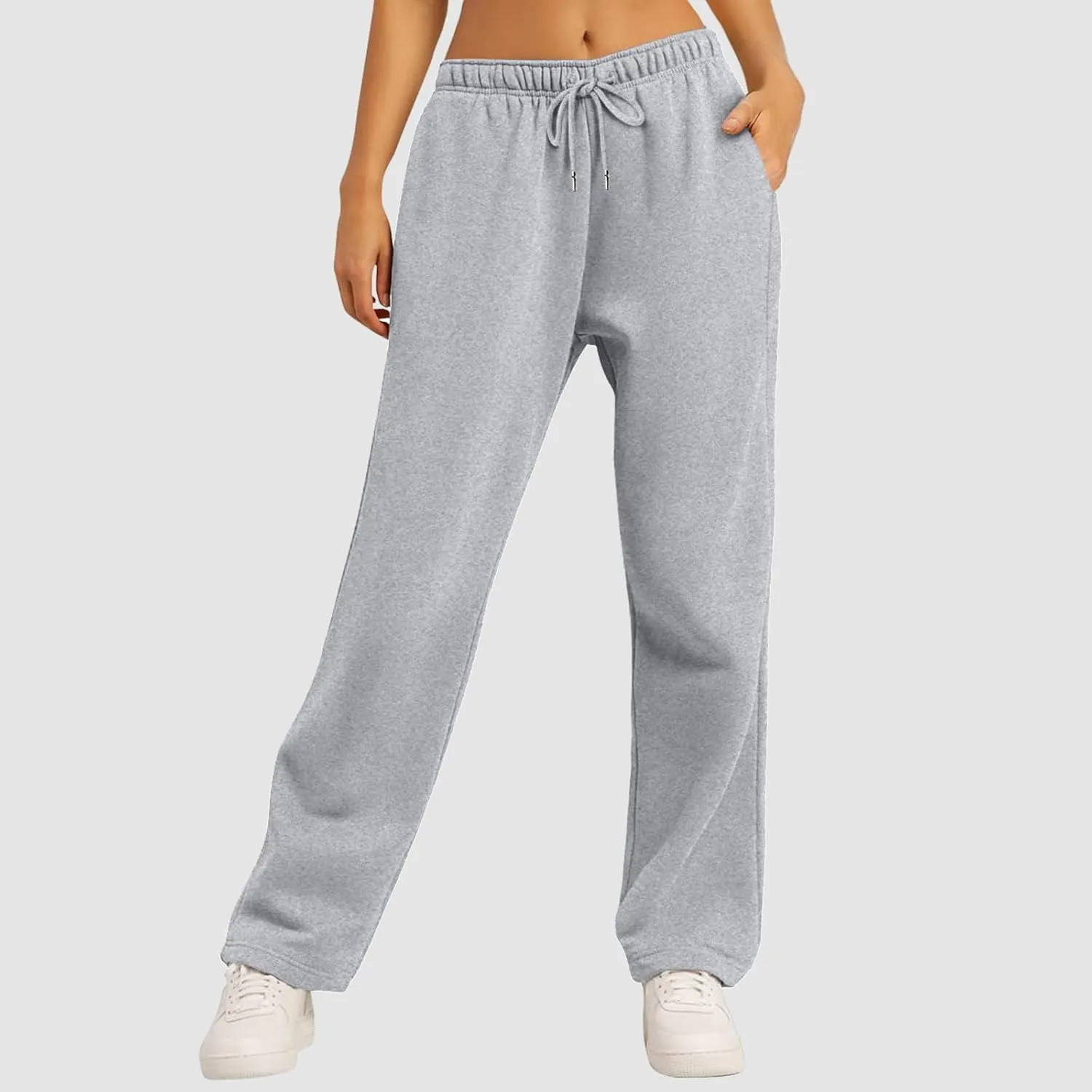 Baggy Sweatpants for Women Elastic High Waist Drawstring Straight Wide Leg Lounge Pants Open Bottom Athletic Joggers Trousers