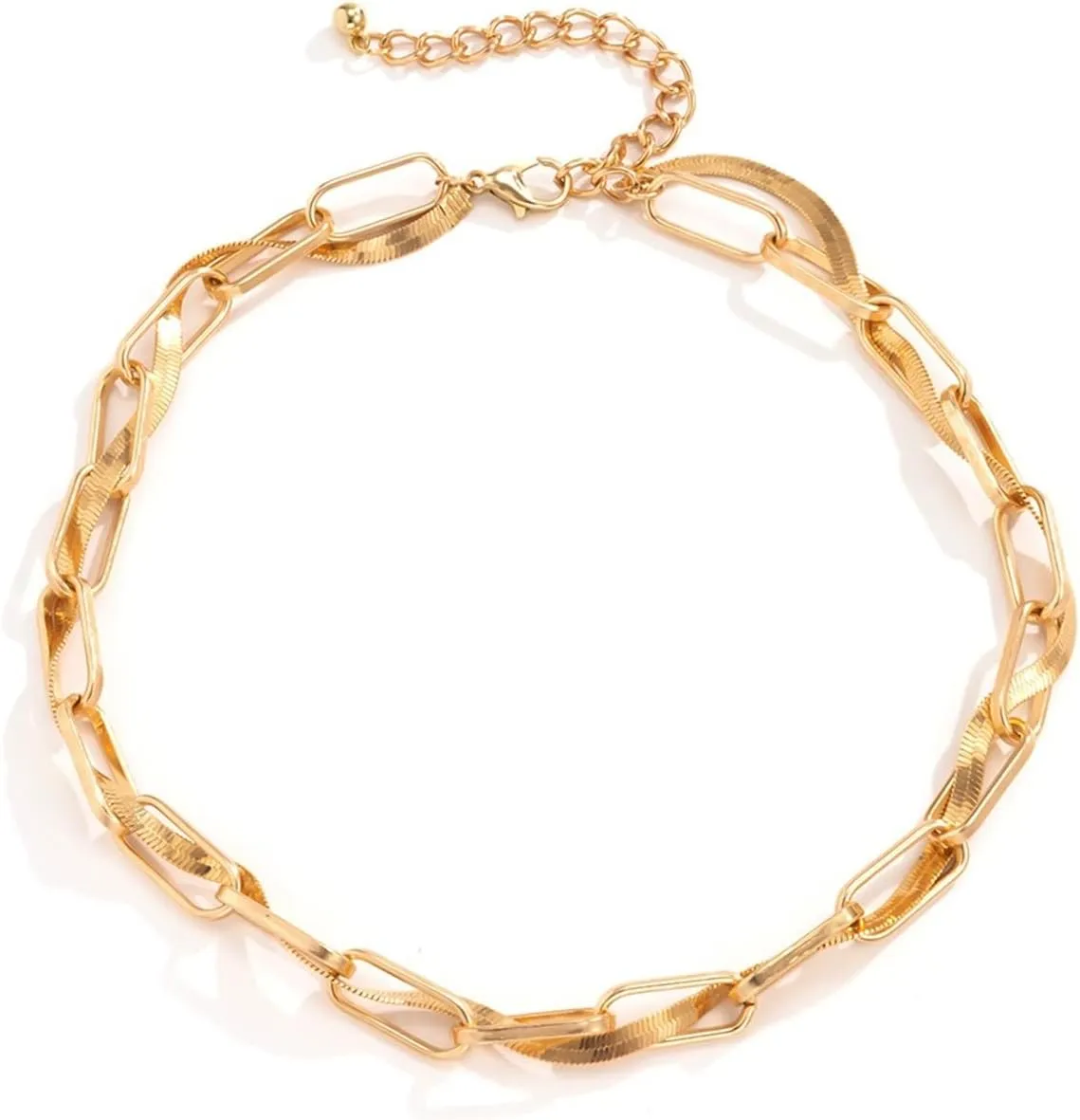 Bar Necklaces for Women, Bohemian Necklaces Jewelry for Women Adjustable Gold Plated Oval Link and Snake Chain Necklace