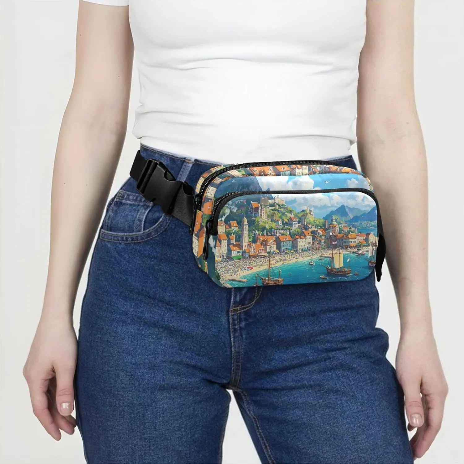 Beautiful Coastal City Print Fanny Packs Women Hip Bag Belt Pouch Waterproof Trendy Waist Pouch for Women