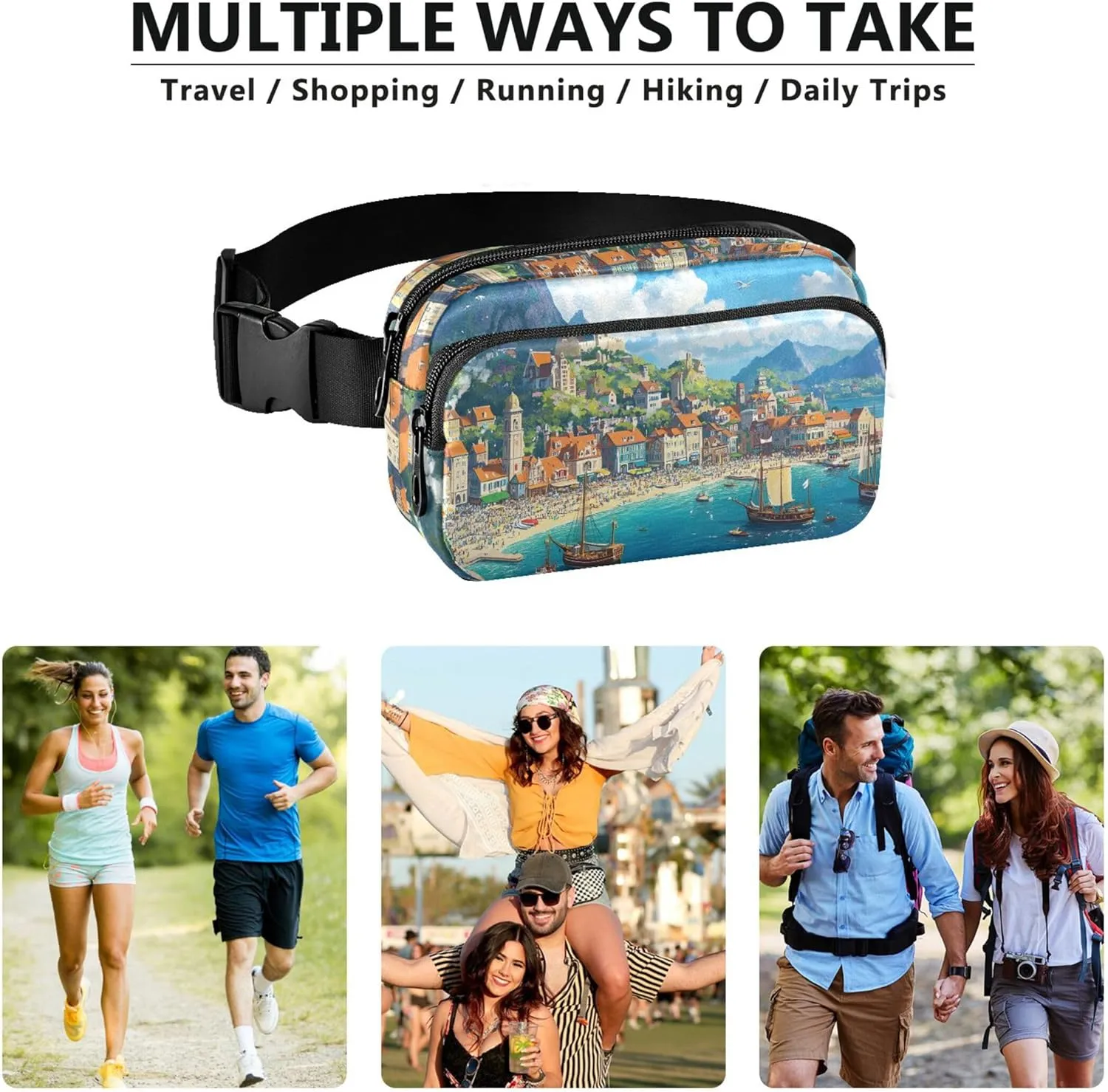 Beautiful Coastal City Print Fanny Packs Women Hip Bag Belt Pouch Waterproof Trendy Waist Pouch for Women
