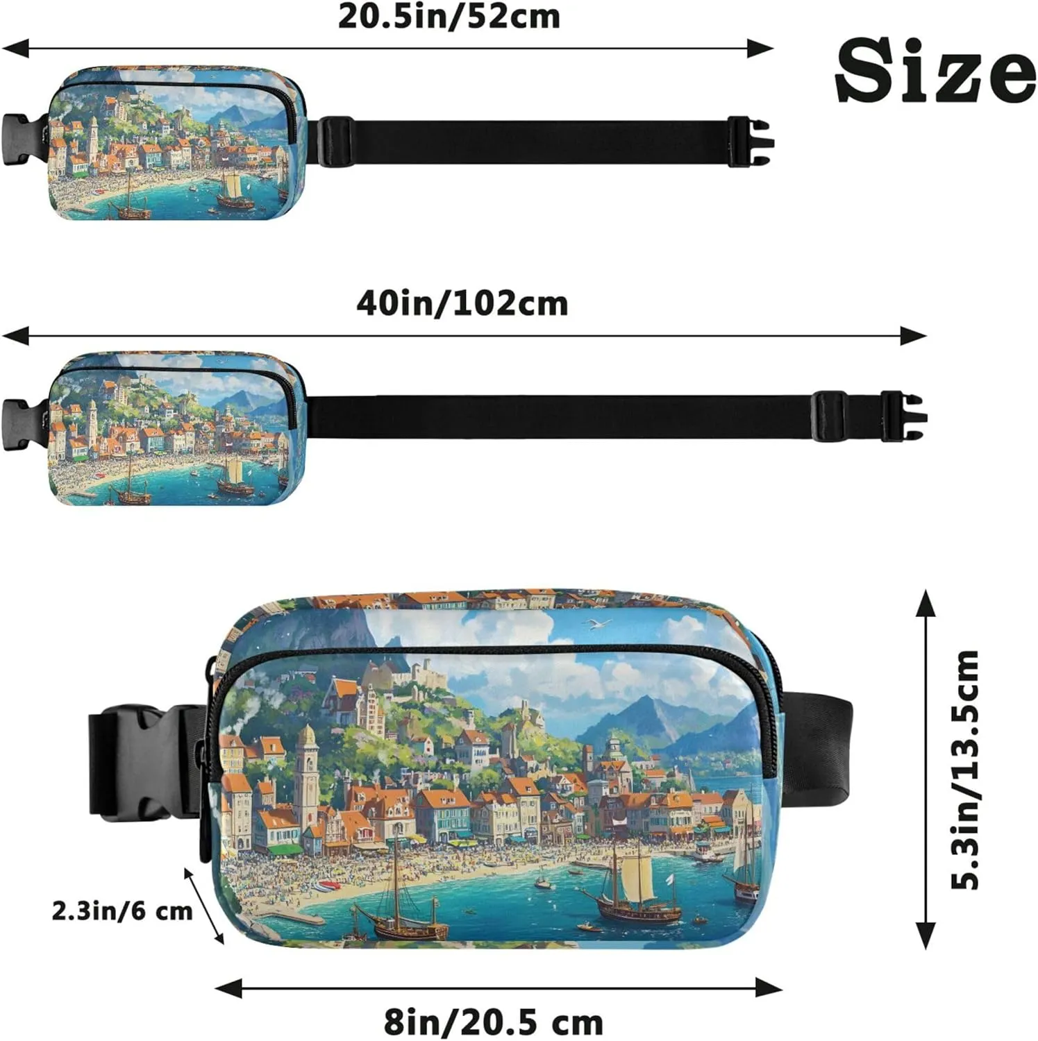 Beautiful Coastal City Print Fanny Packs Women Hip Bag Belt Pouch Waterproof Trendy Waist Pouch for Women