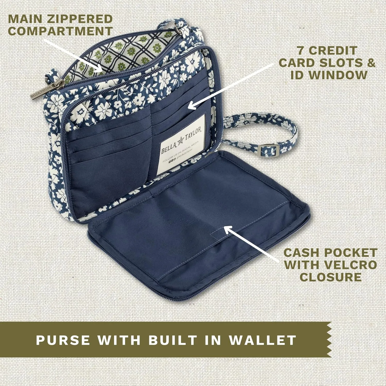 Bella Taylor Essentials Crossbody Purse with Built In Wallet