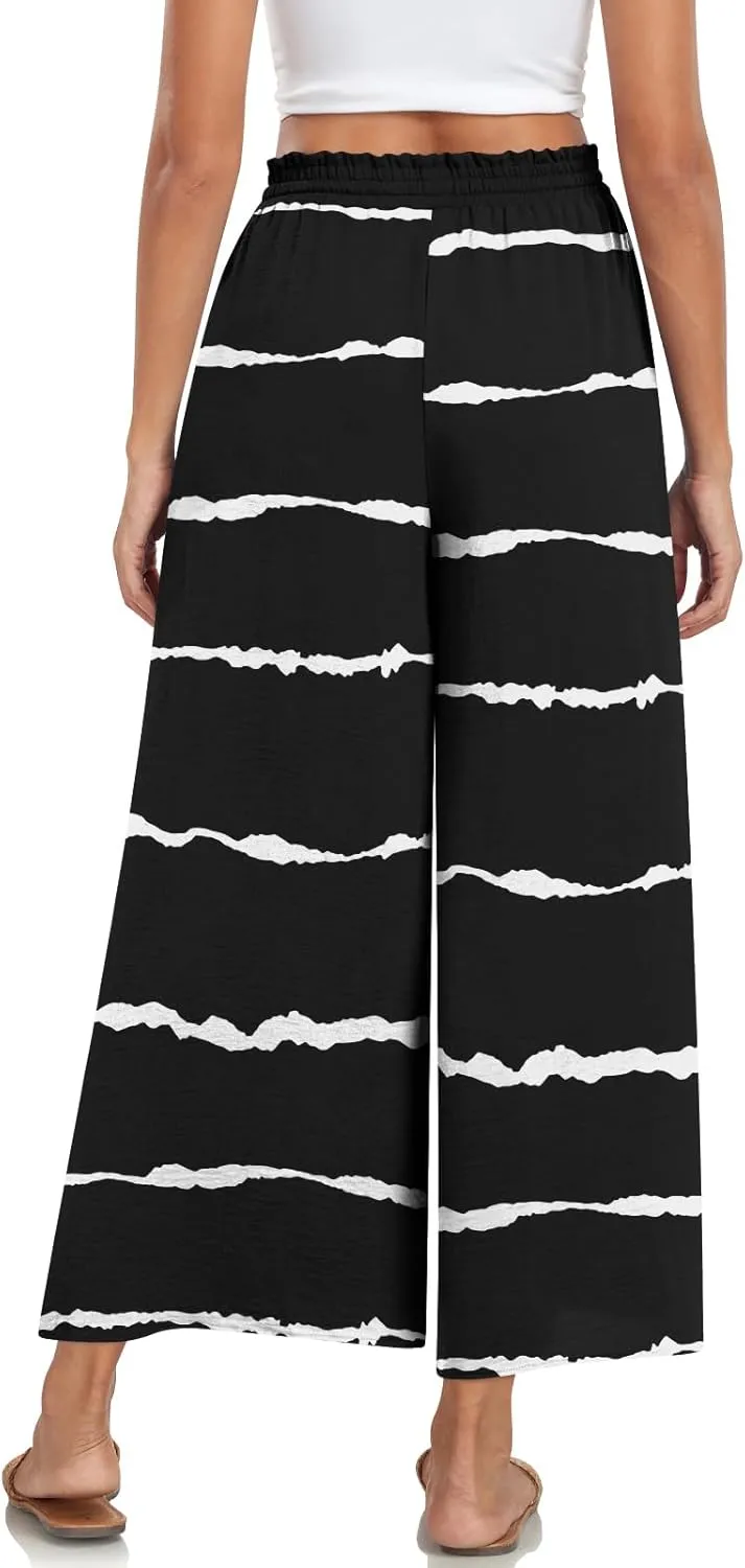 Bestbee Wide Leg Pants for Women Drawstring High Waist Palazzo Trouser Business Casual Slacks Lounge Outfits with Pockets
