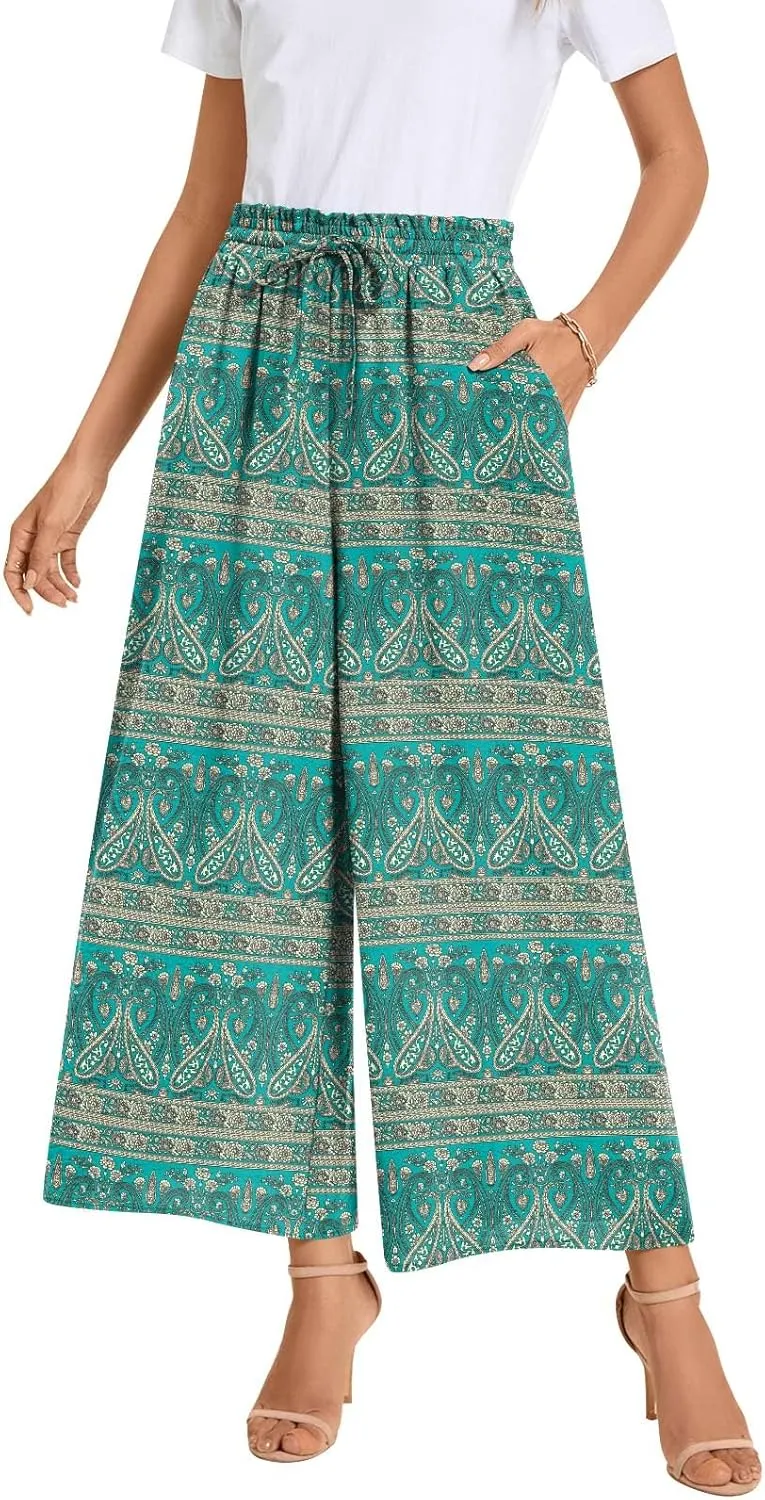 Bestbee Wide Leg Pants for Women Drawstring High Waist Palazzo Trouser Business Casual Slacks Lounge Outfits with Pockets