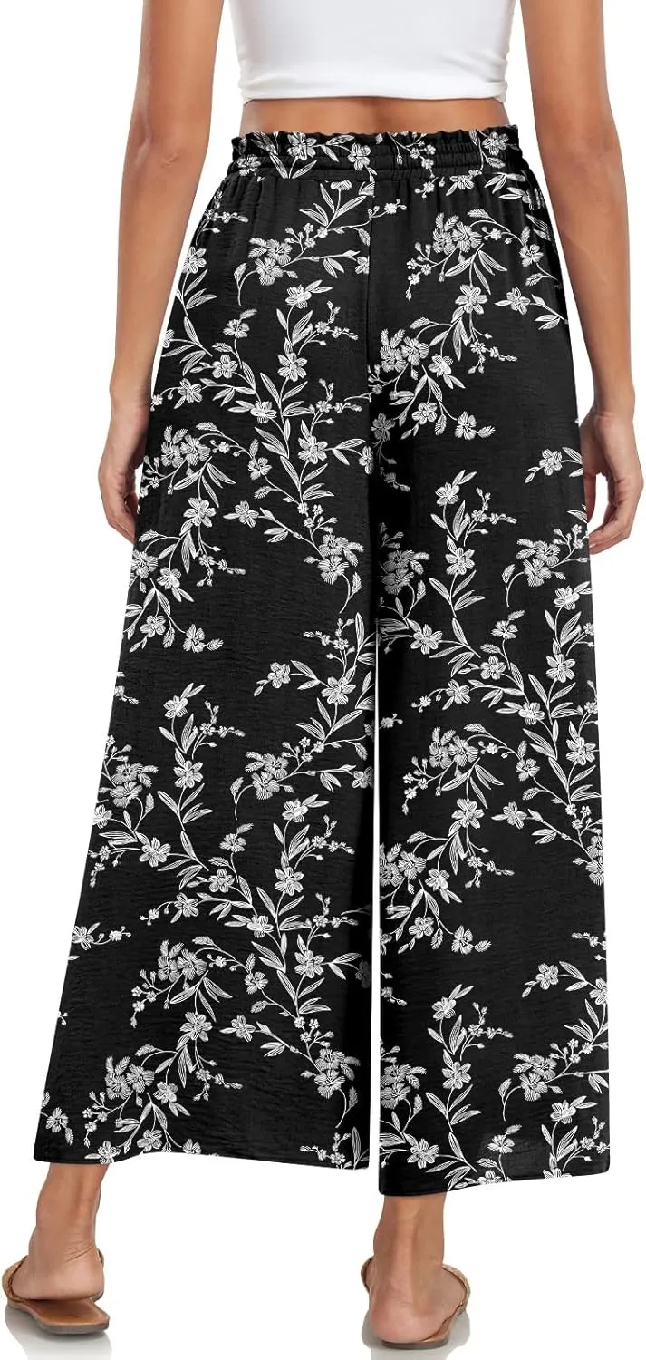 Bestbee Wide Leg Pants for Women Drawstring High Waist Palazzo Trouser Business Casual Slacks Lounge Outfits with Pockets