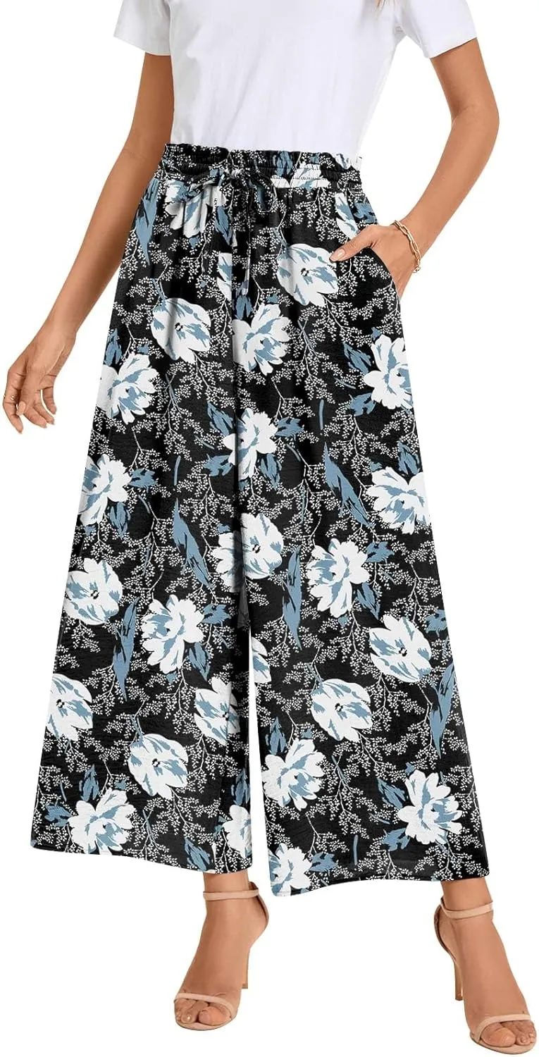 Bestbee Wide Leg Pants for Women Drawstring High Waist Palazzo Trouser Business Casual Slacks Lounge Outfits with Pockets