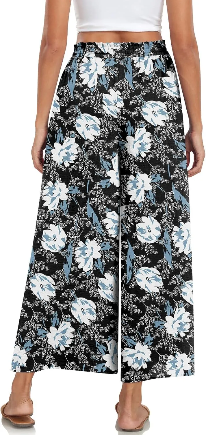 Bestbee Wide Leg Pants for Women Drawstring High Waist Palazzo Trouser Business Casual Slacks Lounge Outfits with Pockets