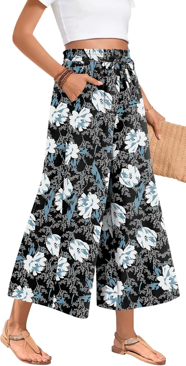Bestbee Wide Leg Pants for Women Drawstring High Waist Palazzo Trouser Business Casual Slacks Lounge Outfits with Pockets