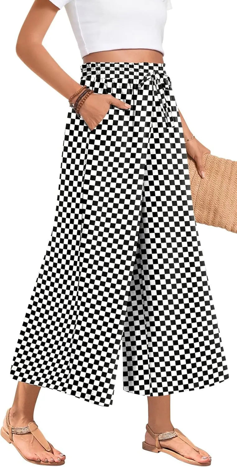 Bestbee Wide Leg Pants for Women Drawstring High Waist Palazzo Trouser Business Casual Slacks Lounge Outfits with Pockets