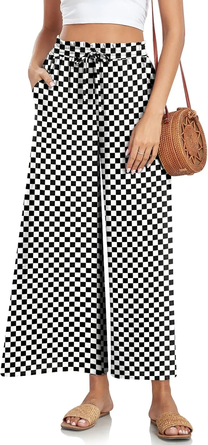 Bestbee Wide Leg Pants for Women Drawstring High Waist Palazzo Trouser Business Casual Slacks Lounge Outfits with Pockets