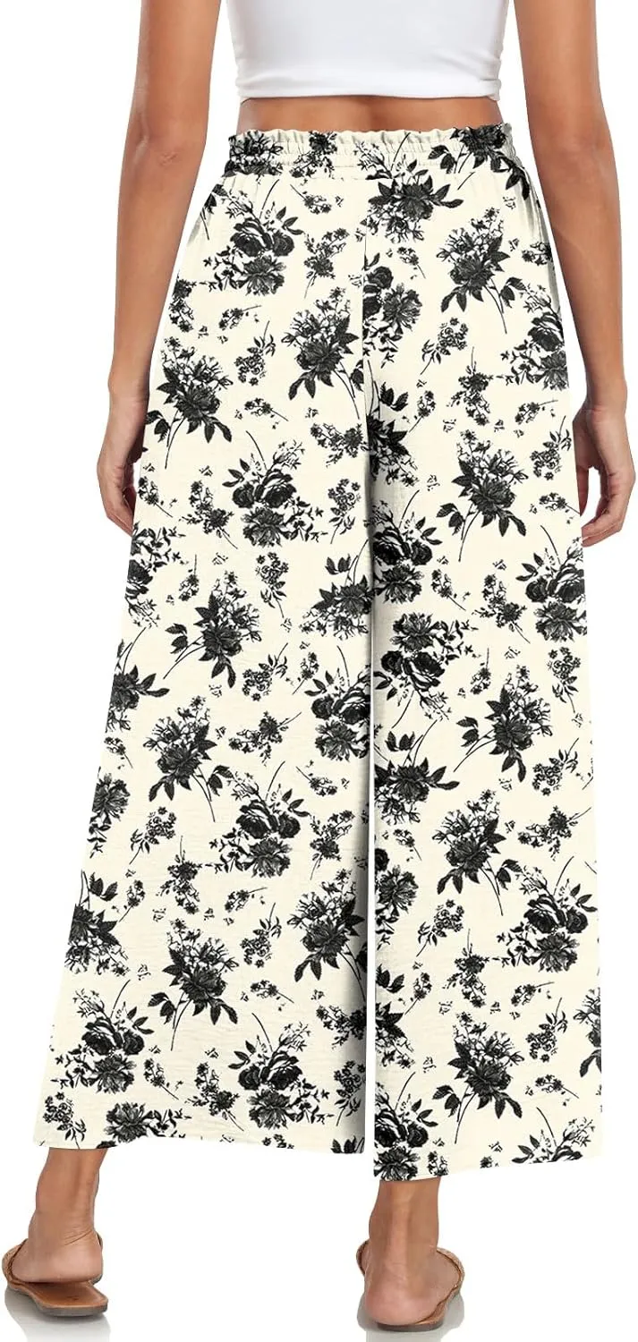 Bestbee Wide Leg Pants for Women Drawstring High Waist Palazzo Trouser Business Casual Slacks Lounge Outfits with Pockets