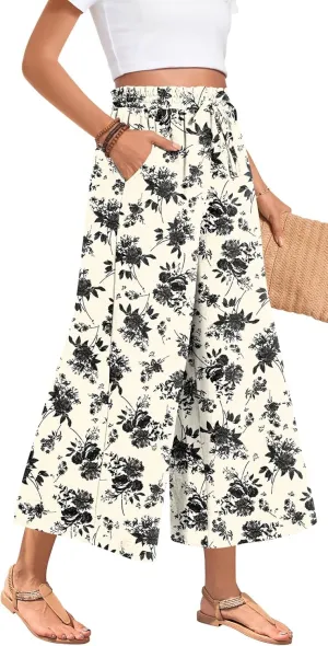 Bestbee Wide Leg Pants for Women Drawstring High Waist Palazzo Trouser Business Casual Slacks Lounge Outfits with Pockets
