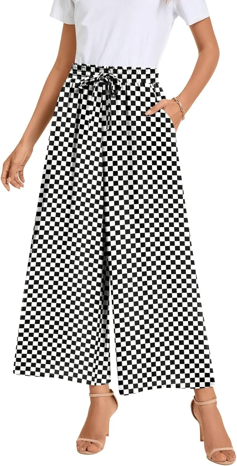 Bestbee Wide Leg Pants for Women Drawstring High Waist Palazzo Trouser Business Casual Slacks Lounge Outfits with Pockets