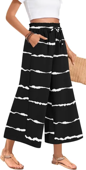 Bestbee Wide Leg Pants for Women Drawstring High Waist Palazzo Trouser Business Casual Slacks Lounge Outfits with Pockets