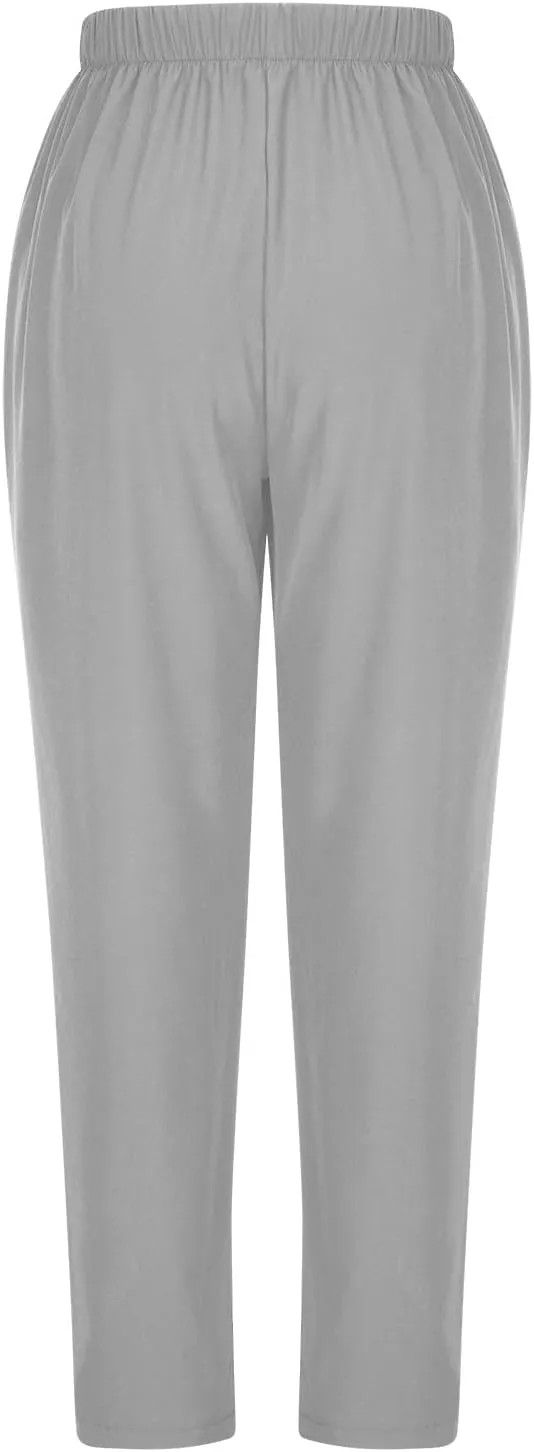 Binmer Women's Straight Leg Long Pants 2024 Summer Dressy Fashion Elastic High Waist Casual Trousers Solid Pull On Work Pants
