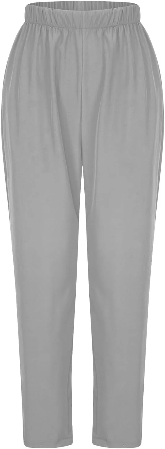 Binmer Women's Straight Leg Long Pants 2024 Summer Dressy Fashion Elastic High Waist Casual Trousers Solid Pull On Work Pants