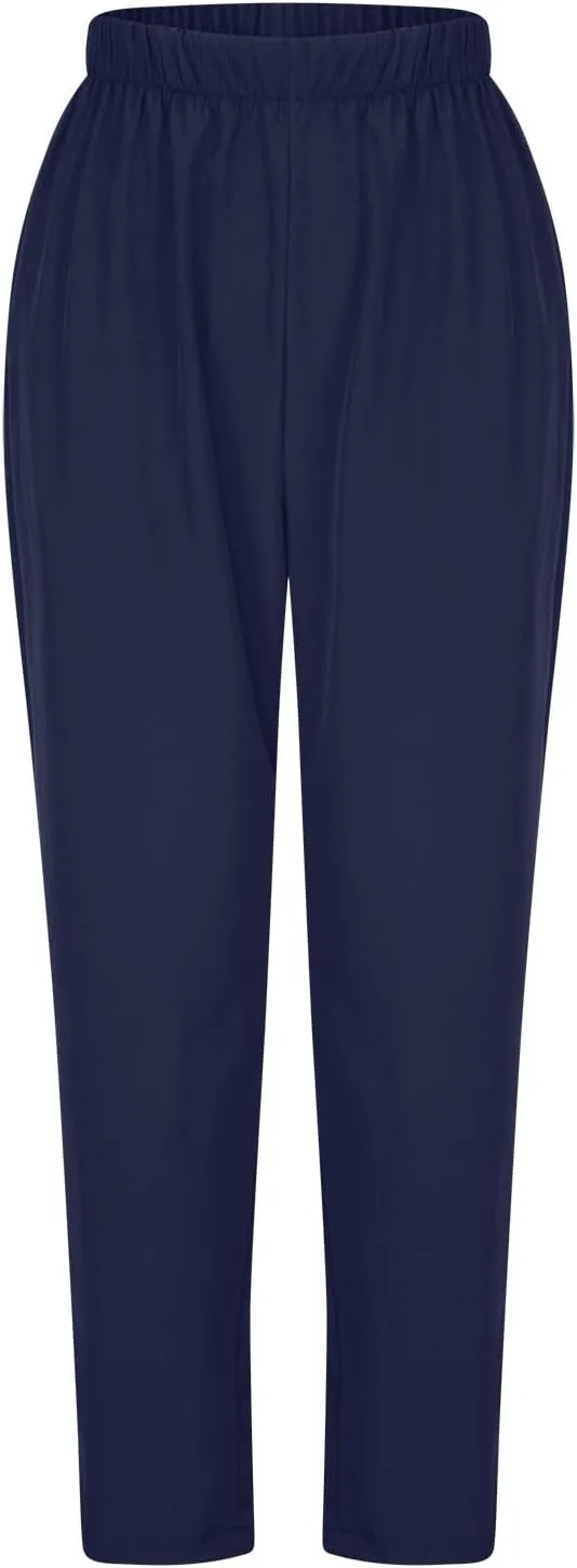 Binmer Women's Straight Leg Long Pants 2024 Summer Dressy Fashion Elastic High Waist Casual Trousers Solid Pull On Work Pants