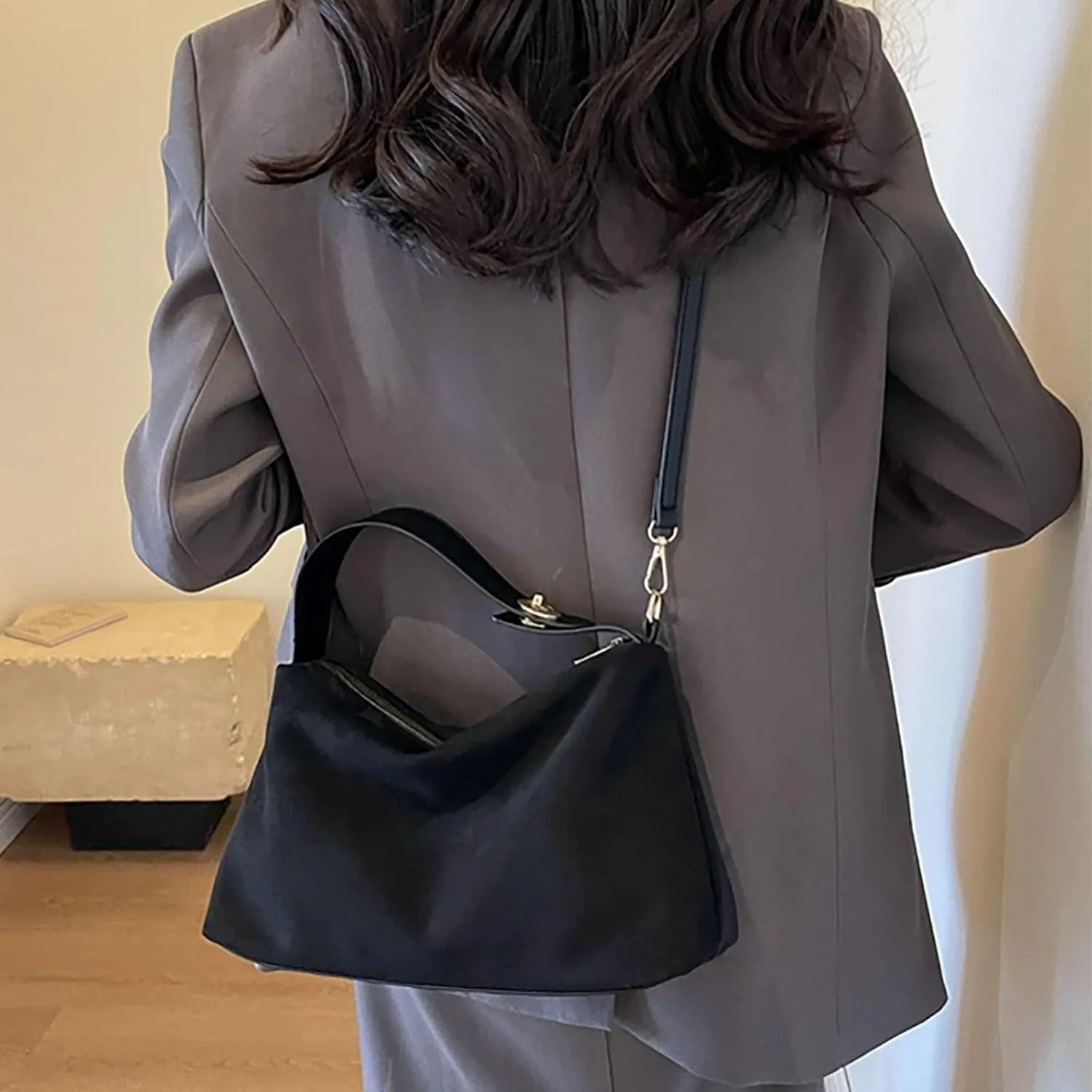 Black Clutch Purses for Women,Travel Must Haves for Women,Suede Shoulder Bags for Women Retro Fall Clutch Saddle Bag Small Tote Bag Satchels Work Purses Slouchy Crescent Handbag