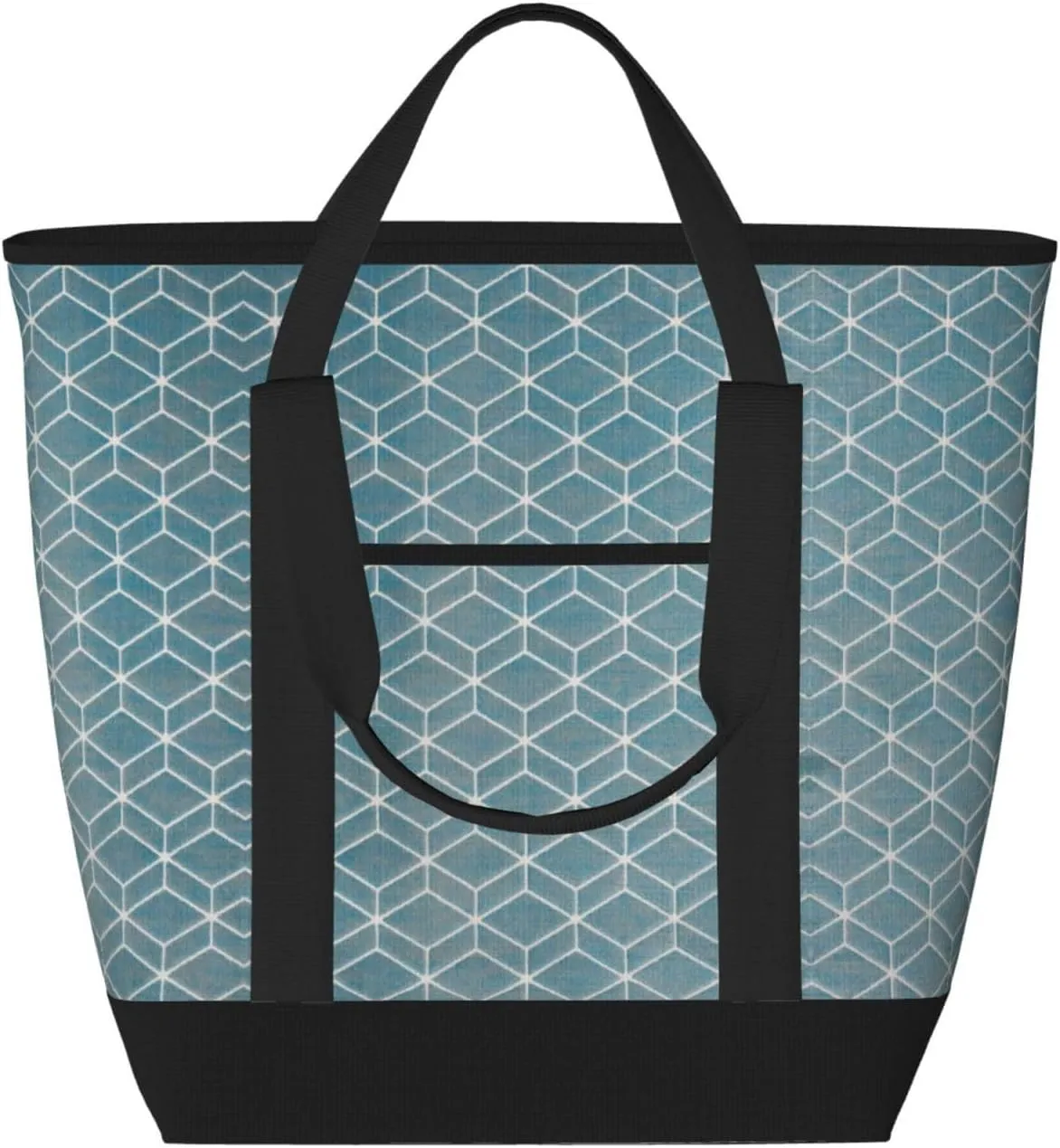 Blue Lattice Print Tote Bag Adult Heavy Duty For Picnic Beach Camping Large Capacity Insulated Tote Bag