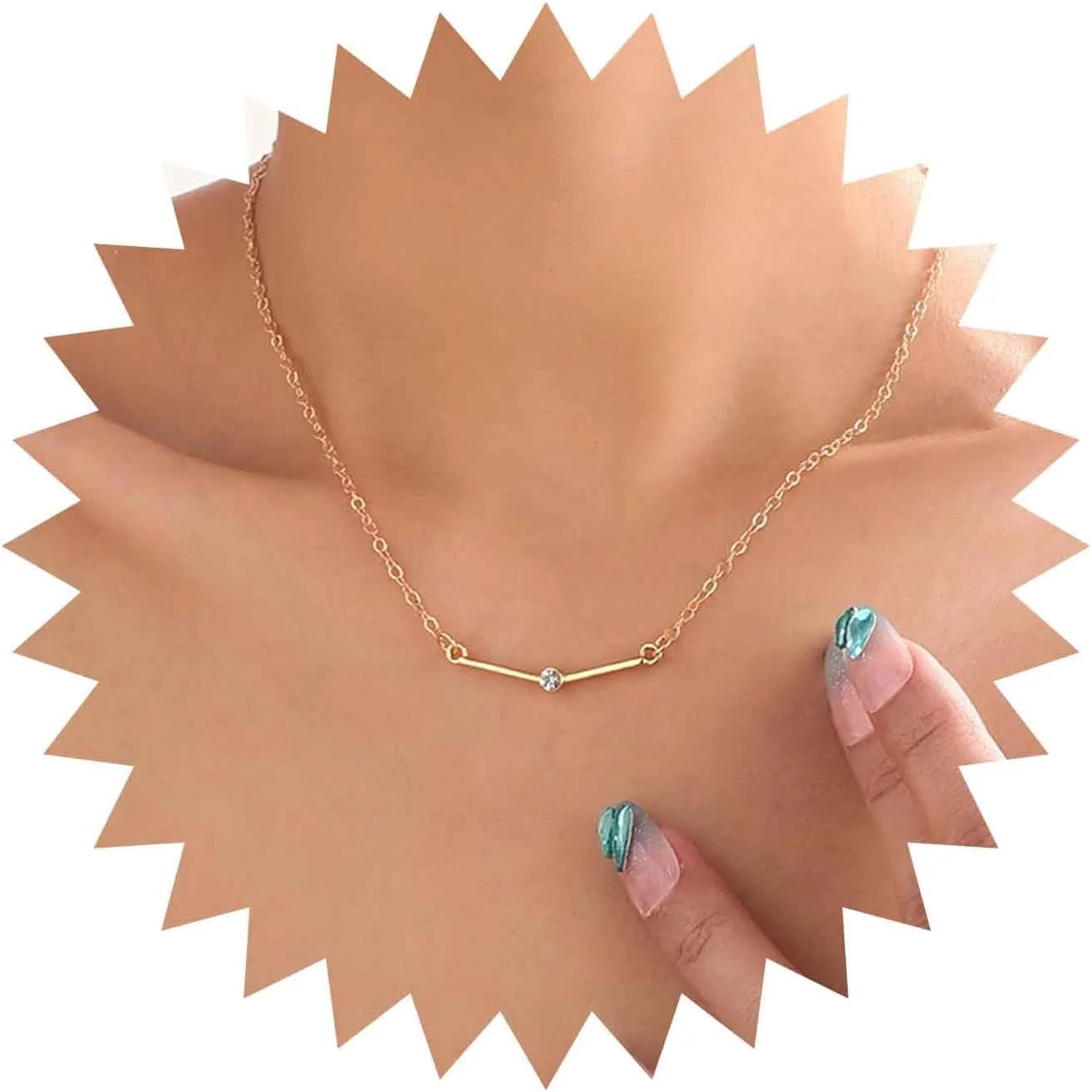 Boho Crystal Bar Pendant Necklace Gold Geometric Bar Necklace Cz Bar Choker Necklace Minimalist Gold Neckalce Chain Jewelry for Women