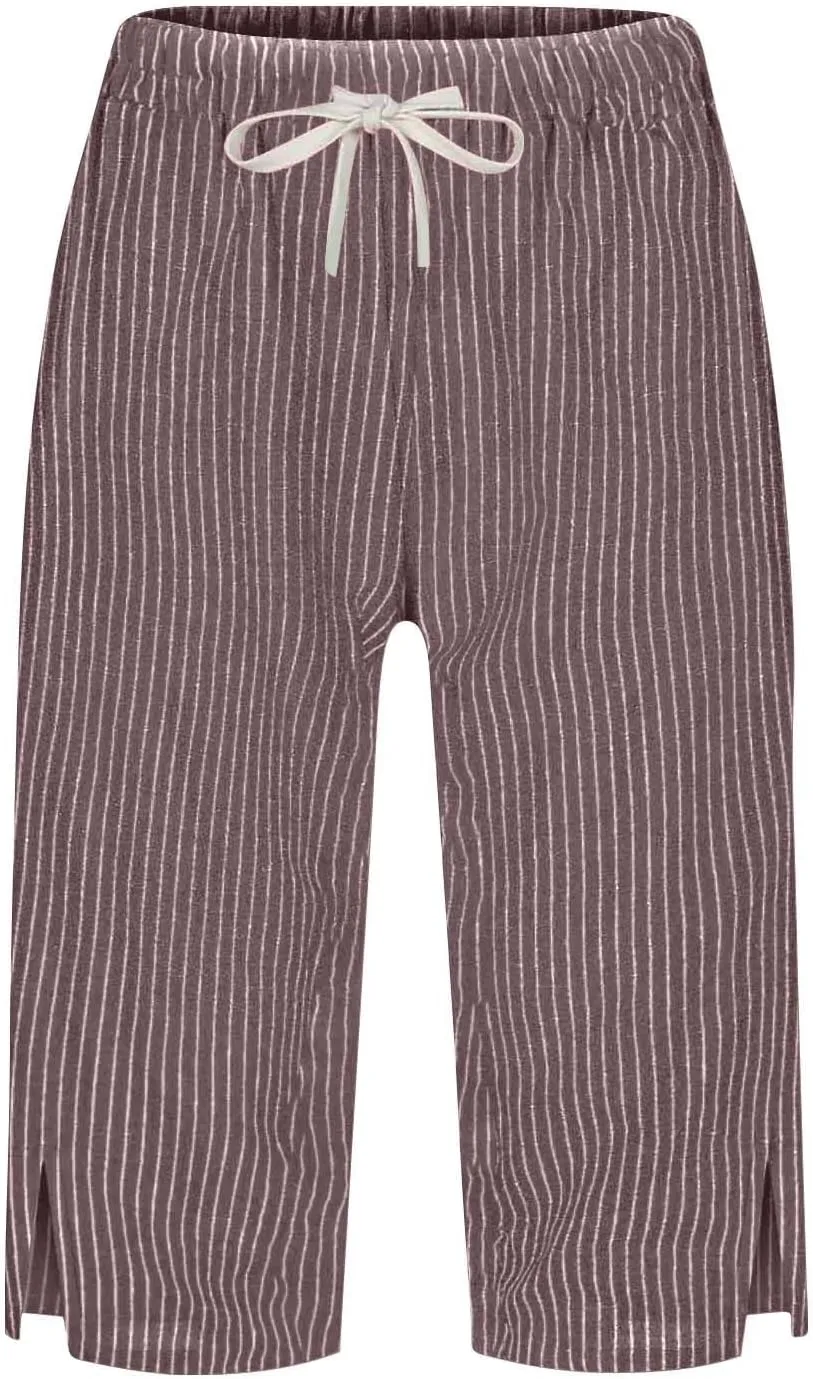 Capri Pants for Women Cotton and Linen Drawstring Workout Sweatpants Comfy Summer Lounge Elastic Waist Yoga Pants