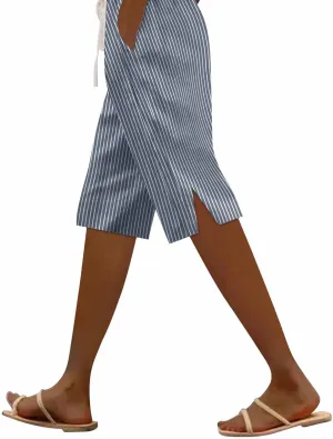 Capri Pants for Women Cotton and Linen Drawstring Workout Sweatpants Comfy Summer Lounge Elastic Waist Yoga Pants