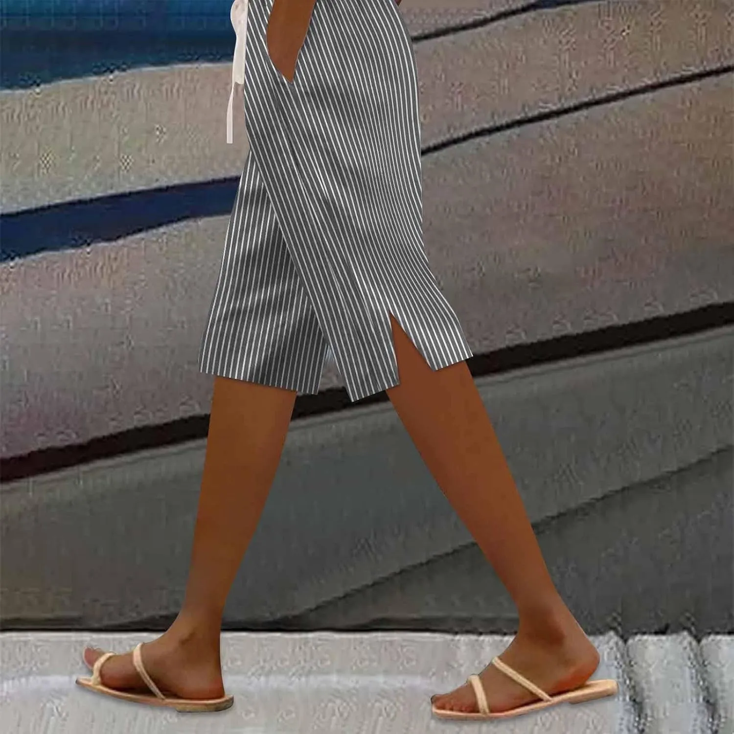 Capri Pants for Women Cotton and Linen Drawstring Workout Sweatpants Comfy Summer Lounge Elastic Waist Yoga Pants