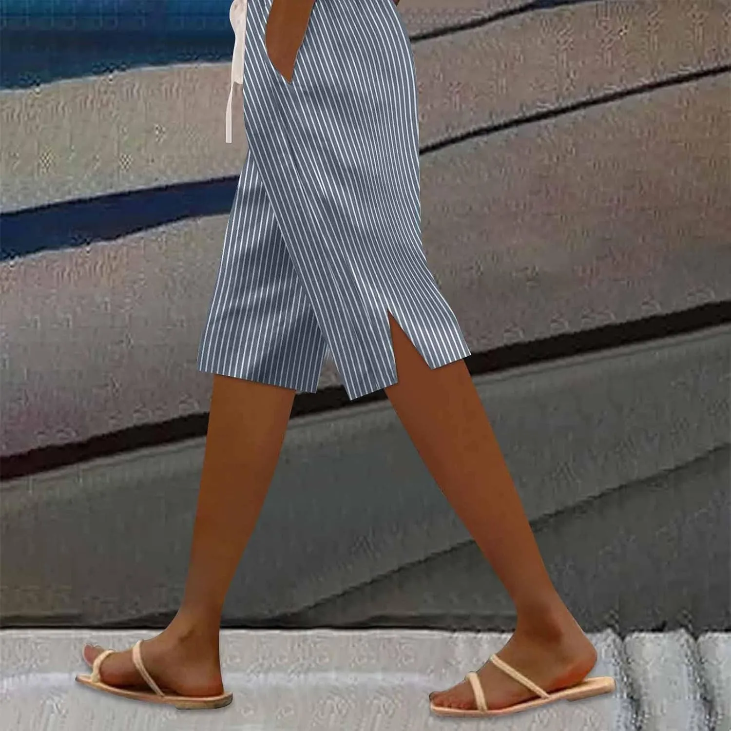 Capri Pants for Women Cotton and Linen Drawstring Workout Sweatpants Comfy Summer Lounge Elastic Waist Yoga Pants