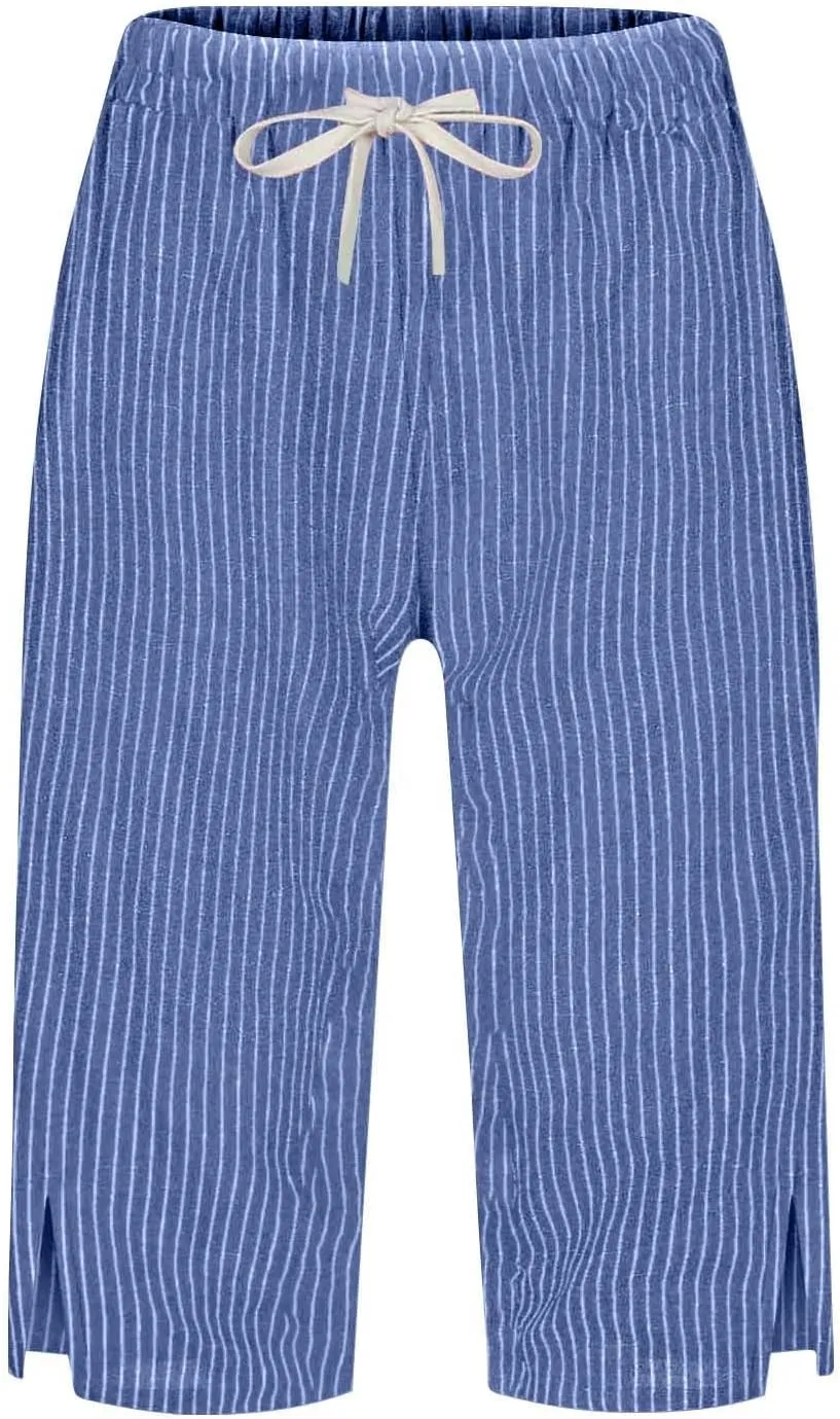 Capri Pants for Women Cotton and Linen Drawstring Workout Sweatpants Comfy Summer Lounge Elastic Waist Yoga Pants