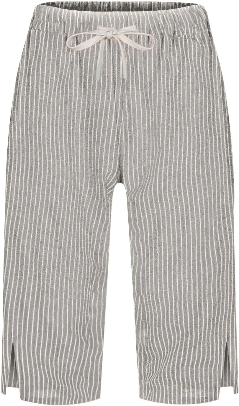 Capri Pants for Women Cotton and Linen Drawstring Workout Sweatpants Comfy Summer Lounge Elastic Waist Yoga Pants