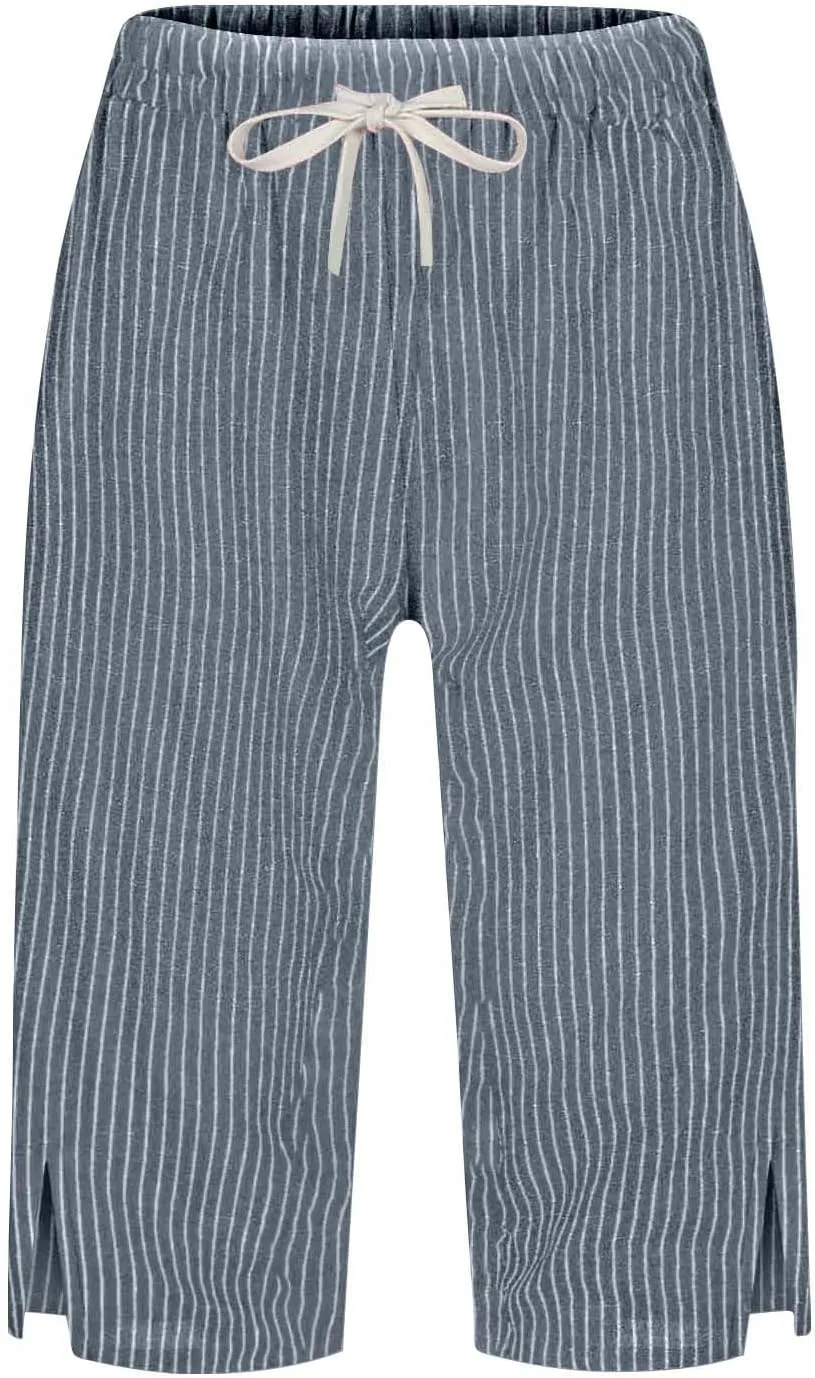 Capri Pants for Women Cotton and Linen Drawstring Workout Sweatpants Comfy Summer Lounge Elastic Waist Yoga Pants