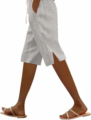 Capri Pants for Women Cotton and Linen Drawstring Workout Sweatpants Comfy Summer Lounge Elastic Waist Yoga Pants