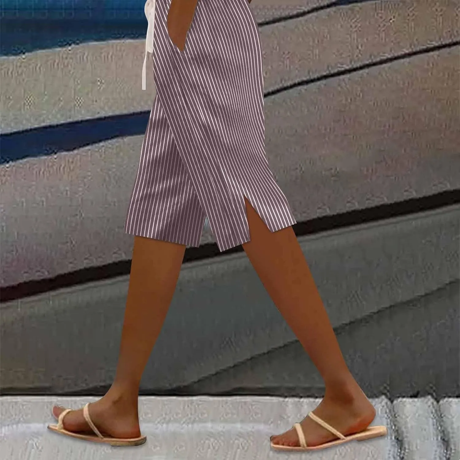Capri Pants for Women Cotton and Linen Drawstring Workout Sweatpants Comfy Summer Lounge Elastic Waist Yoga Pants