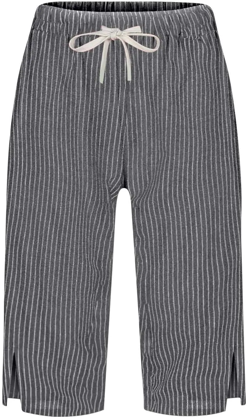 Capri Pants for Women Cotton and Linen Drawstring Workout Sweatpants Comfy Summer Lounge Elastic Waist Yoga Pants