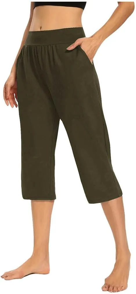 Capri Pants for Women High Waisted Straight Leg Yoga Workout Cropped Trousers Solid Color Trendy 2025 Summer Outfits