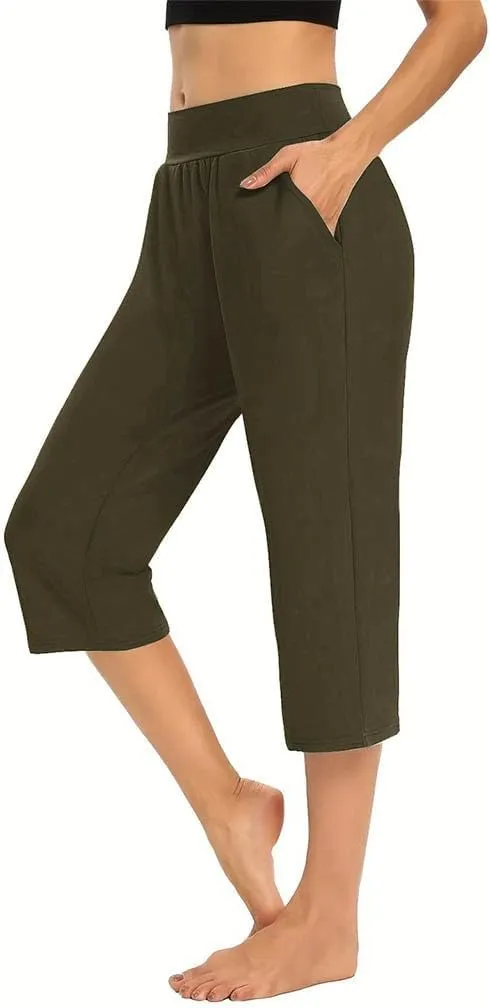 Capri Pants for Women High Waisted Straight Leg Yoga Workout Cropped Trousers Solid Color Trendy 2025 Summer Outfits