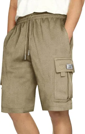 Cargo Shorts for Men Comfy Drawstring Elastic Waist Sports Sweat Shorts Lightweight Gym Workout Shorts Multi Pockets