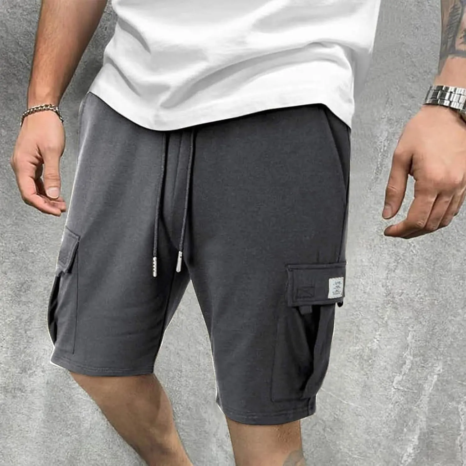 Cargo Shorts for Men Comfy Drawstring Elastic Waist Sports Sweat Shorts Lightweight Gym Workout Shorts Multi Pockets