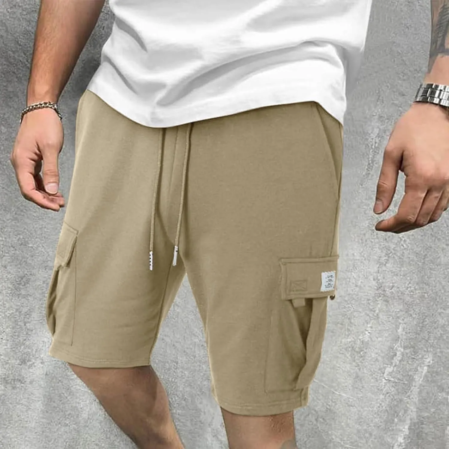 Cargo Shorts for Men Comfy Drawstring Elastic Waist Sports Sweat Shorts Lightweight Gym Workout Shorts Multi Pockets