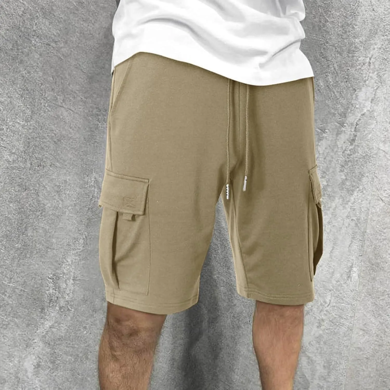 Cargo Shorts for Men Comfy Drawstring Elastic Waist Sports Sweat Shorts Lightweight Gym Workout Shorts Multi Pockets