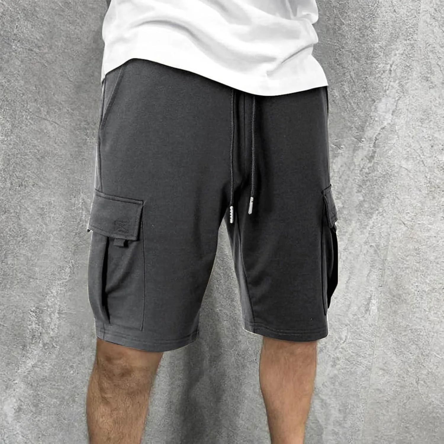 Cargo Shorts for Men Comfy Drawstring Elastic Waist Sports Sweat Shorts Lightweight Gym Workout Shorts Multi Pockets