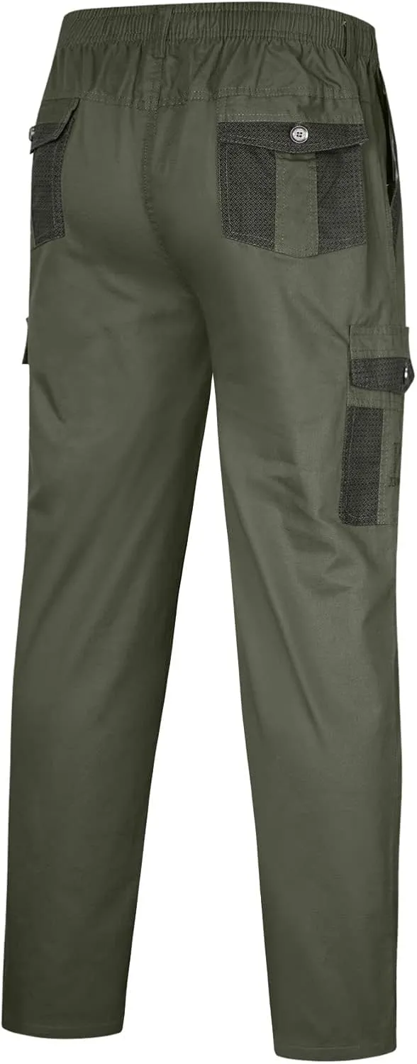 Cargo Sweatpants for Men Big and Tall Trousers Work Ripstop Cargo Pants Lightweight Cotton Jogger Work Pants 6 Pocket