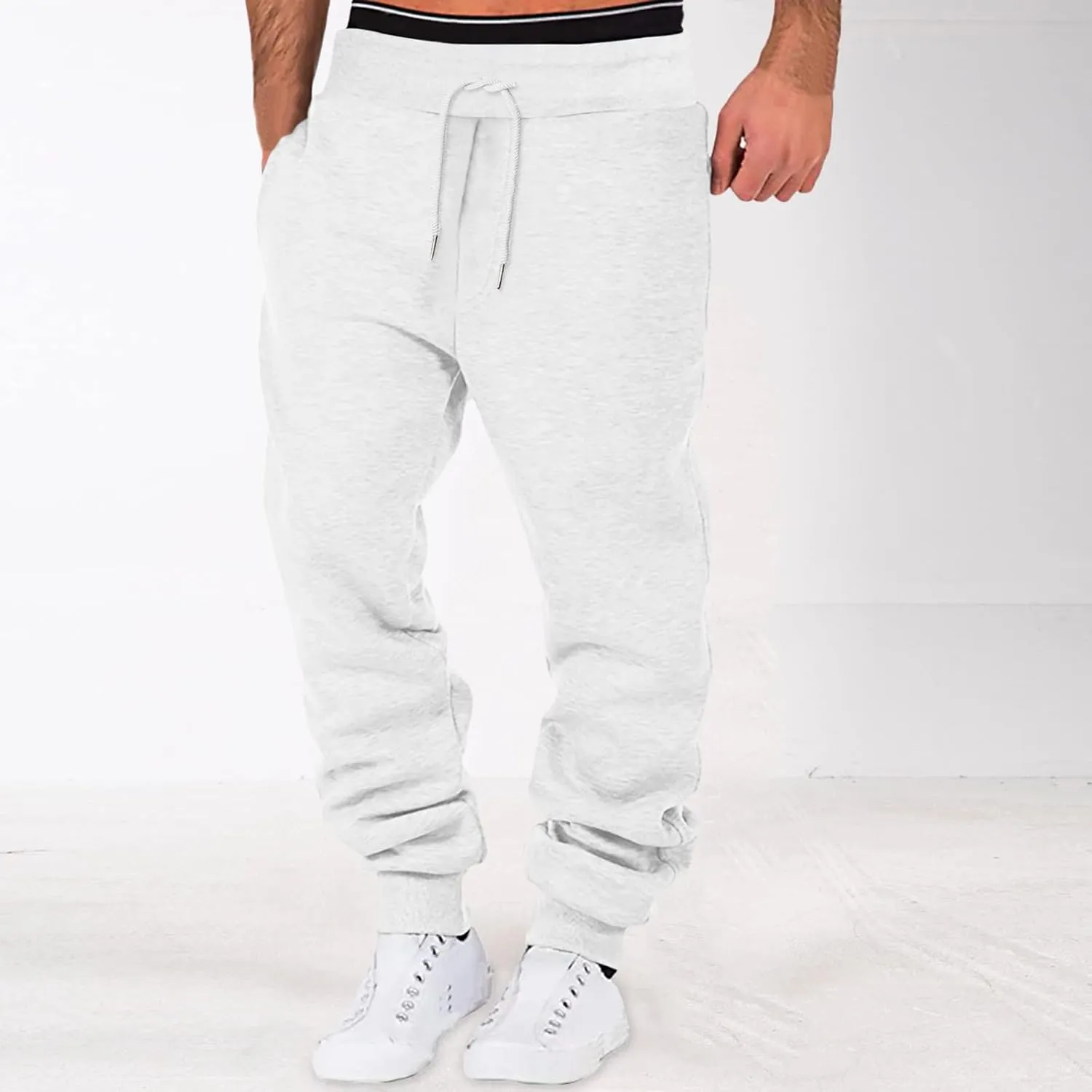 Cargo Trousers for Men Fitness Sports Trousers Drawstring Rope Loose Elastic Joggers Solid Casual Outdoor Long Pants