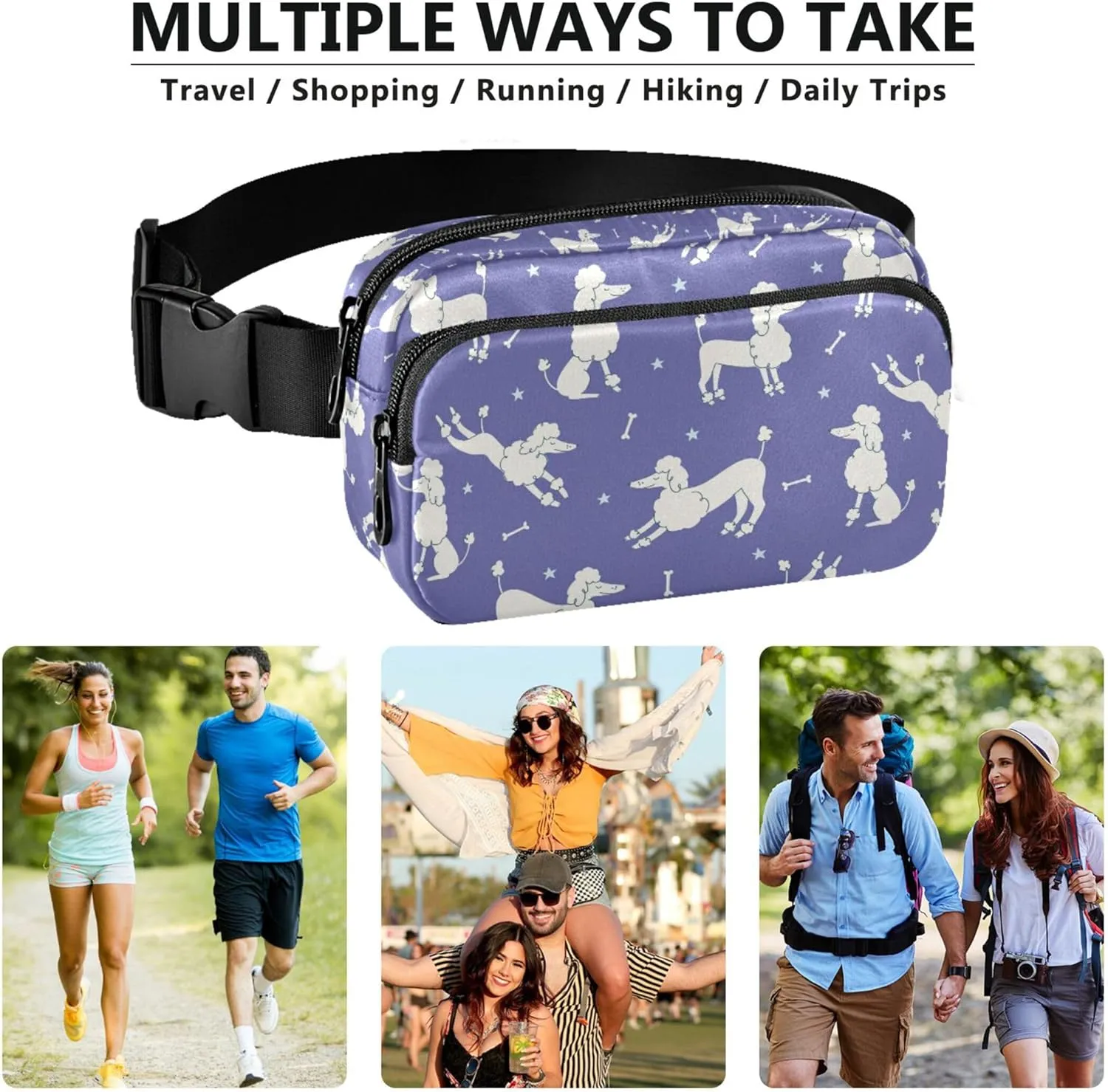 Cartoon Poodles Violet Women Fanny Pack Bright Colored Hip Pack Belt Bag Waterproof Cross Body Waist Purse