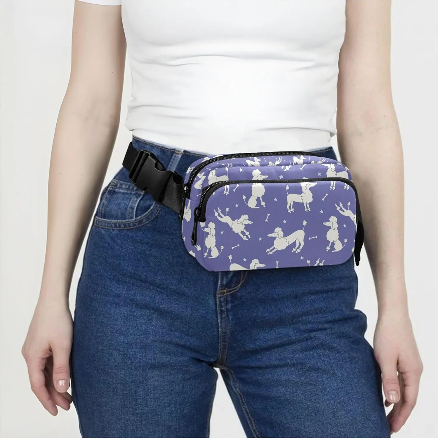 Cartoon Poodles Violet Women Fanny Pack Bright Colored Hip Pack Belt Bag Waterproof Cross Body Waist Purse